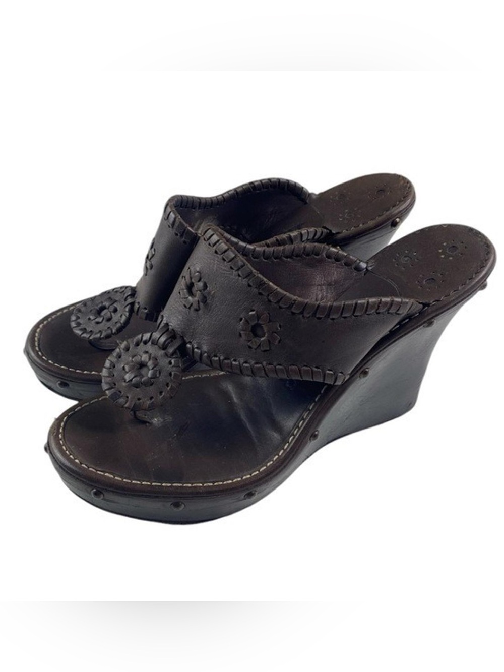 Jack Rogers Black Leather Wedge Platform Sandals Size 8